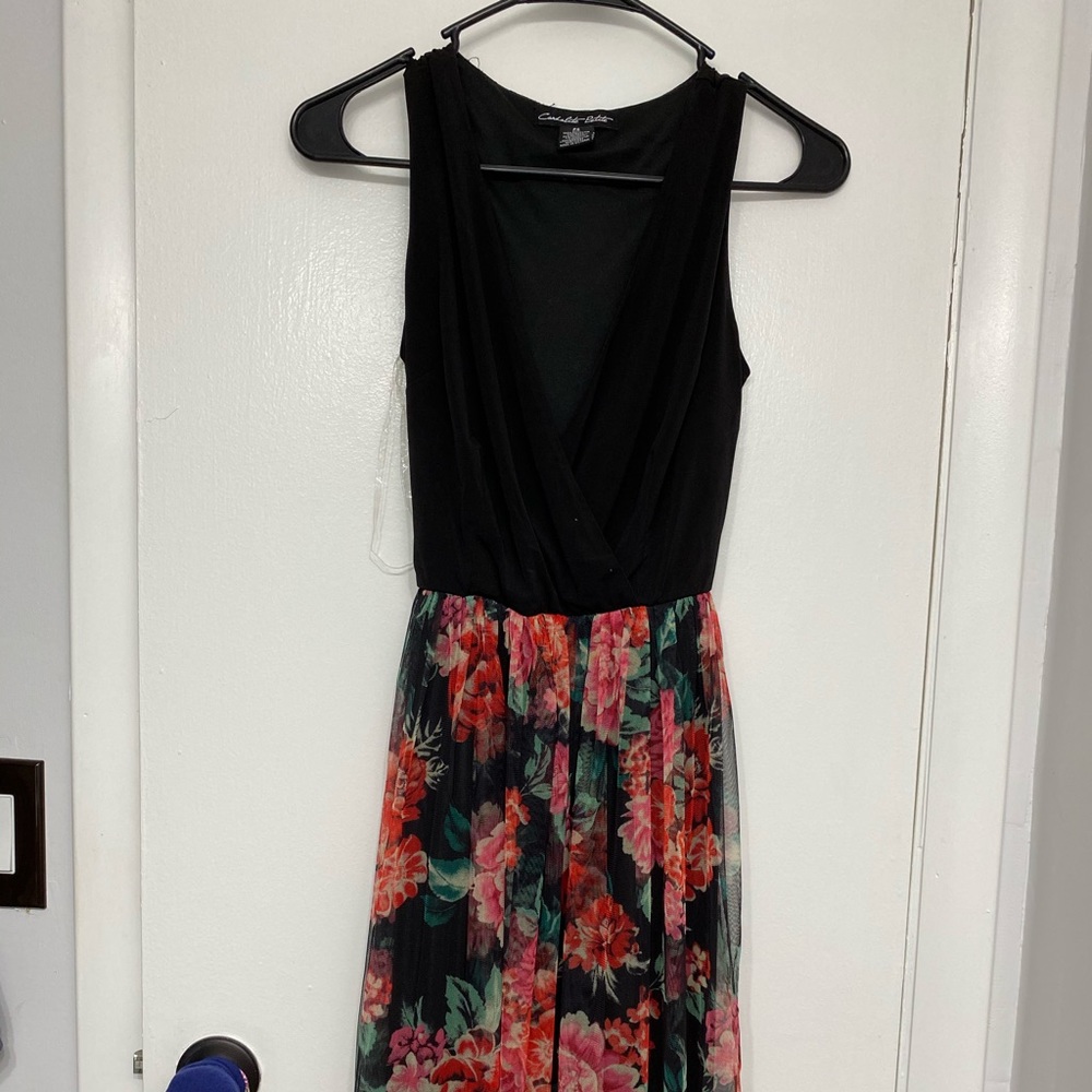 Red and black dress.